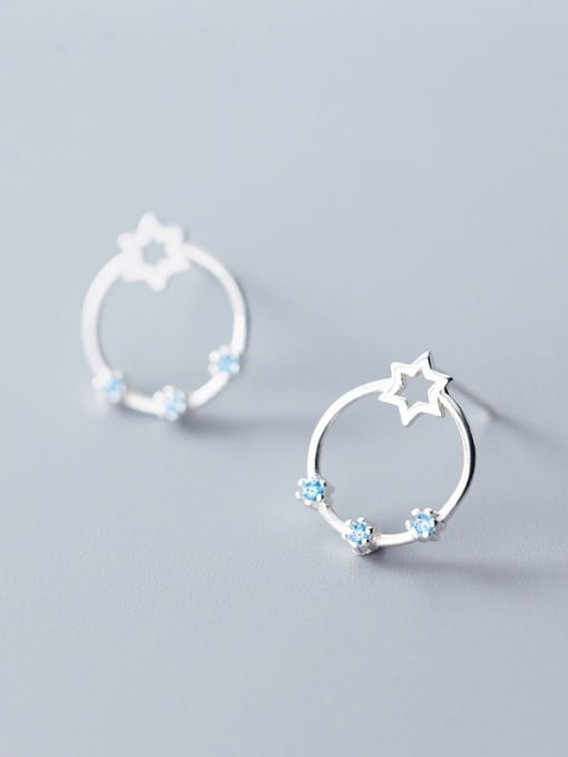 Rosh 925 Sterling Silver With Silver Plated Simplistic Planetary ring hexagonal star Stud Earrings 0
