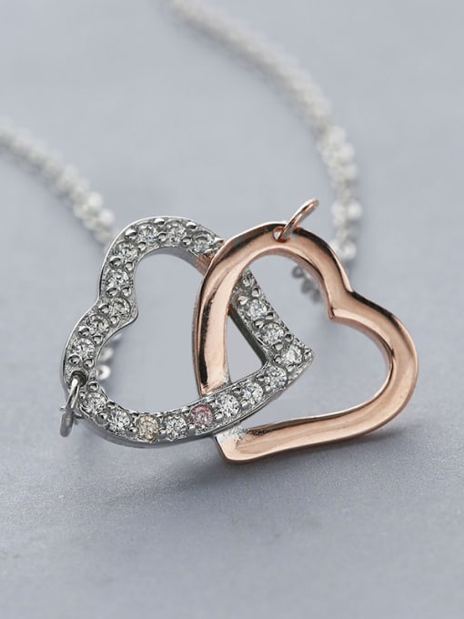 One Silver Elegant Double Heart Necklace 2