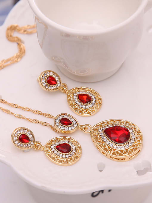 BESTIE Alloy Imitation-gold Plated Fashion Water Drop shaped Stones Two Pieces Jewelry Set 1