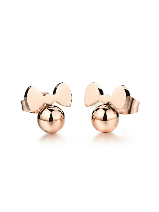 Open Sky Tiny Bowknot Titanium Smooth Rose Gold Plated Stud Earrings 0