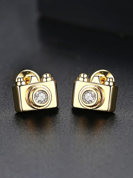 18k-Gold T02C21 Copper With 18k Gold Plated Personality camera Stud Earrings