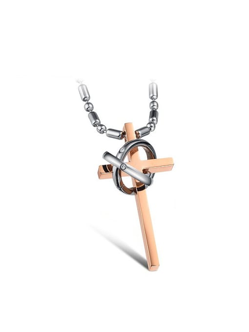 rose gold Fashion Cross Rings Pendant Titanium Lovers Necklace