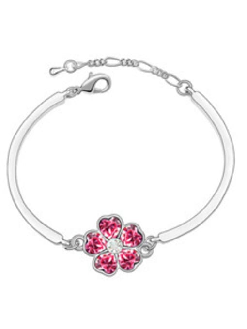 pink Simple austrian Crystals-Covered Flower Alloy Bracelet