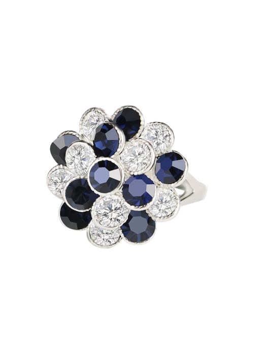 Gujin Fashion Blue Resin stones White Rhinestones Alloy Flowery Ring 0