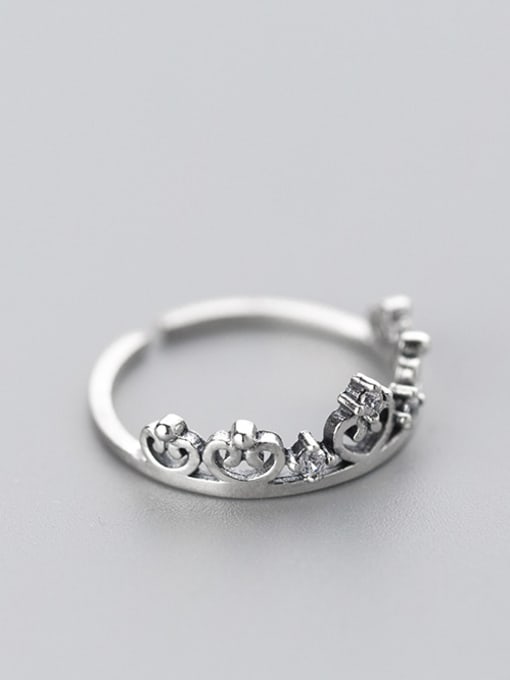 Rosh All-match Crown Shaped Rhinestone S925 Silver Ring 0