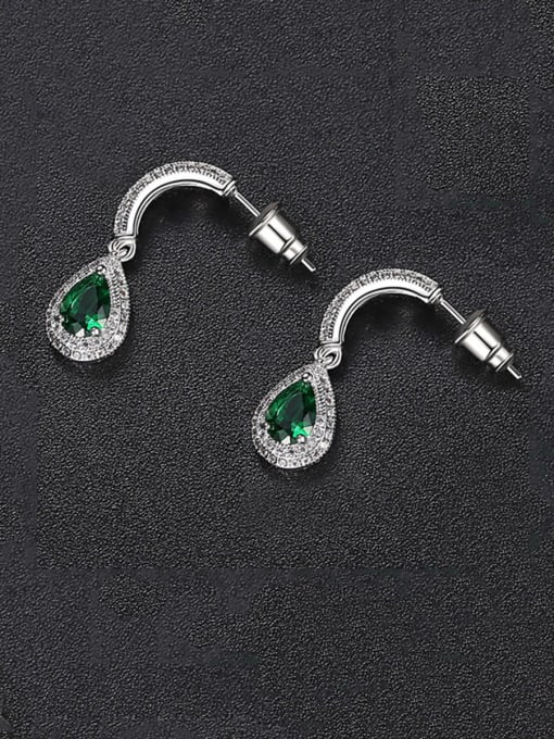 green Zircon Copper With Platinum Plated Delicate Water Drop Drop Earrings