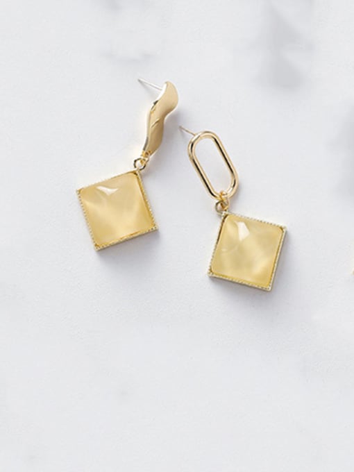 C yellow Alloy With Acrylic  Simplistic Square Drop Earrings