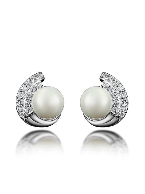 SANTIAGO Exquisite Artificial Pearl Shiny Zirconias 925 Sterling Silver Stud Earrings 0