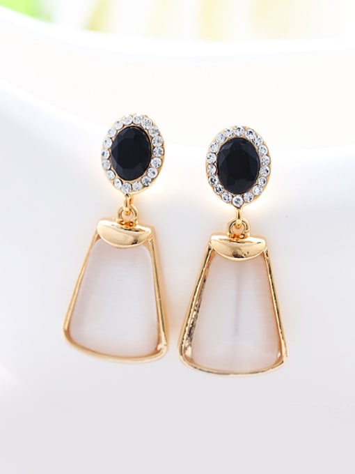 Black Retro style Geometrical Opal stones Rhinestones Alloy Stud Earrings