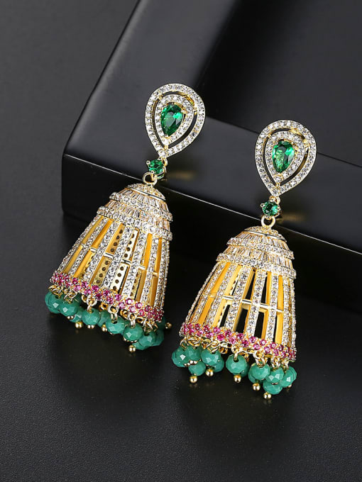 BLING SU Copper With Gold Plated Ethnic Color Wind Chimes Chandelier Earrings 2