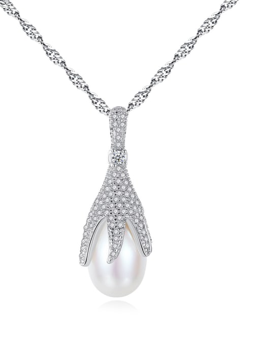 CCUI Pure silver inlaid AAA zircon natural pearl necklace 0