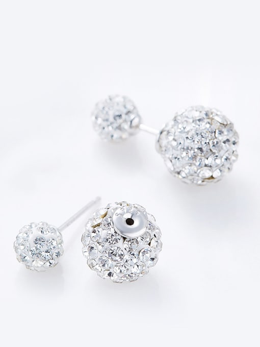 CEIDAI Fashion Shiny Cubic Zirconias-covered Beads 925 Silver Stud Earrings 2