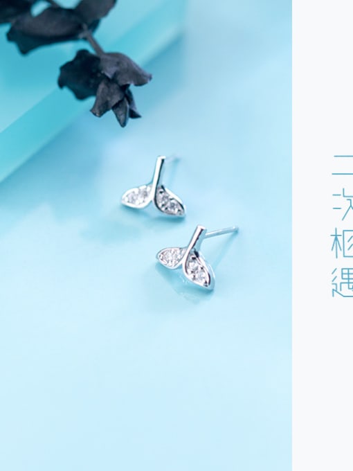 Rosh S925 silver beauty tail fish earrings, female diamonds, dream fish, sea animals, sweet Earrings E9377 1