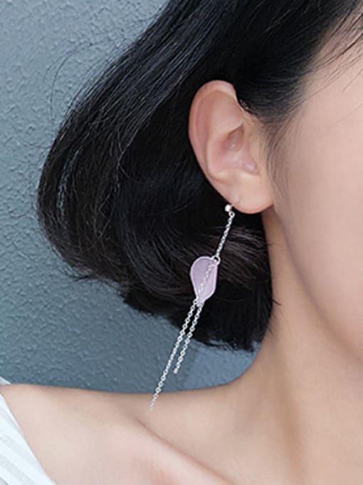 Peng Yuan Fashion Pink Leaves Asymmetrical Drop Earrings 1