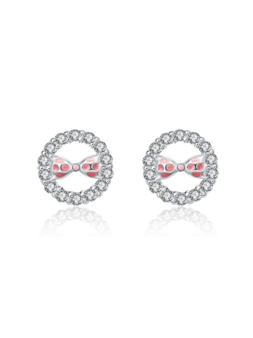 kwan Round-shape Zircons Pink Glue Stud Earrings 0