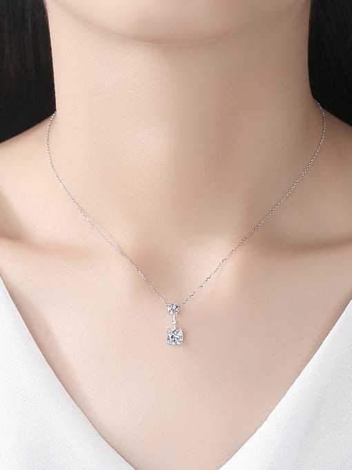 CCUI 925 Sterling Silver With Cubic Zirconia Simplistic Square Necklaces 1