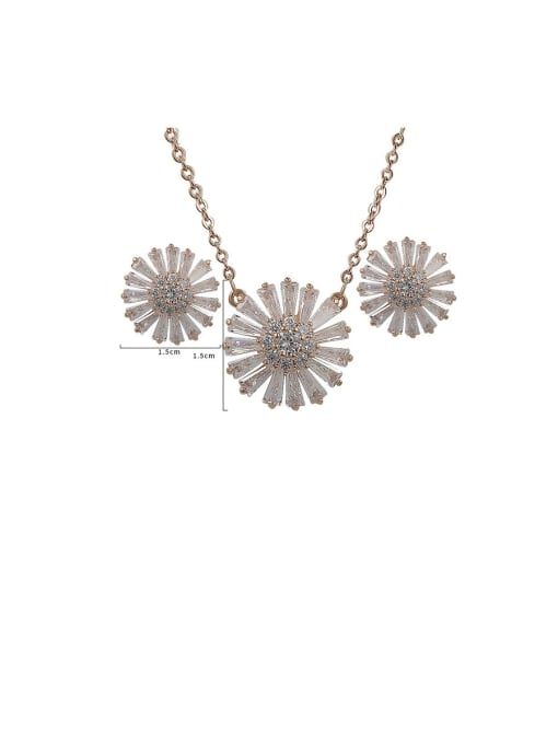 Rose Gold Copper With Cubic Zirconia Delicate Flower Earrings And Necklaces 2 Piece Jewelry Set