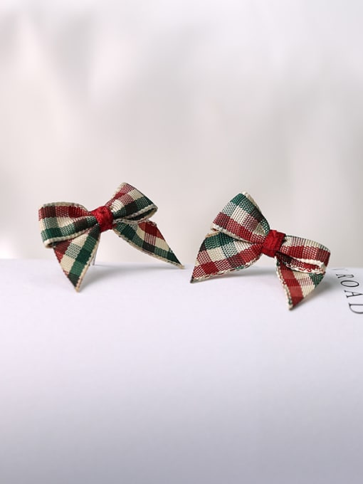multi-color Personalized Cloth Bowknot 925 Silver Stud Earrings