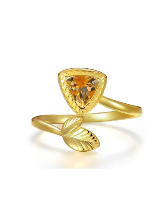 Citrine Leaf and Rectangle Shaped Women Opening Ring