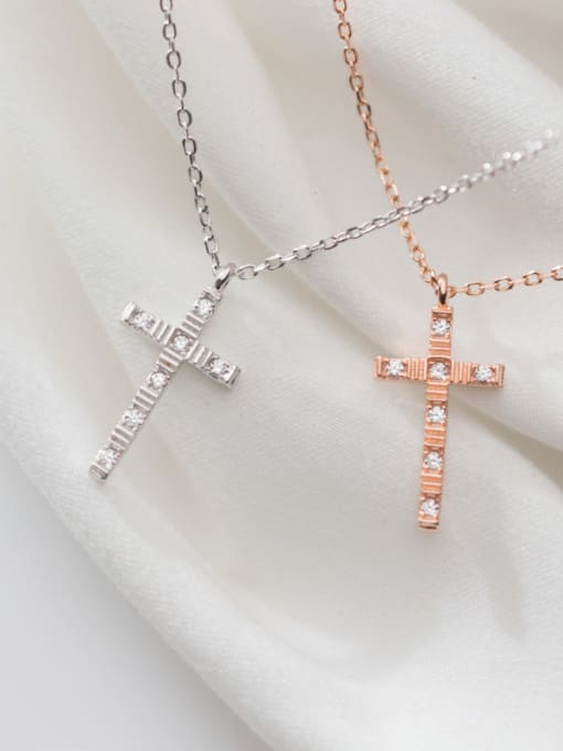 Rosh 925 Sterling Silver With Cubic Zirconia Simplistic Cross Necklaces 2