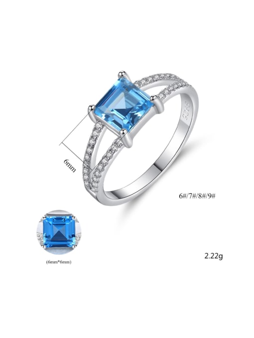 CCUI Sterling silver micro-inlaid zircon blue square synthetic topaz ring 3