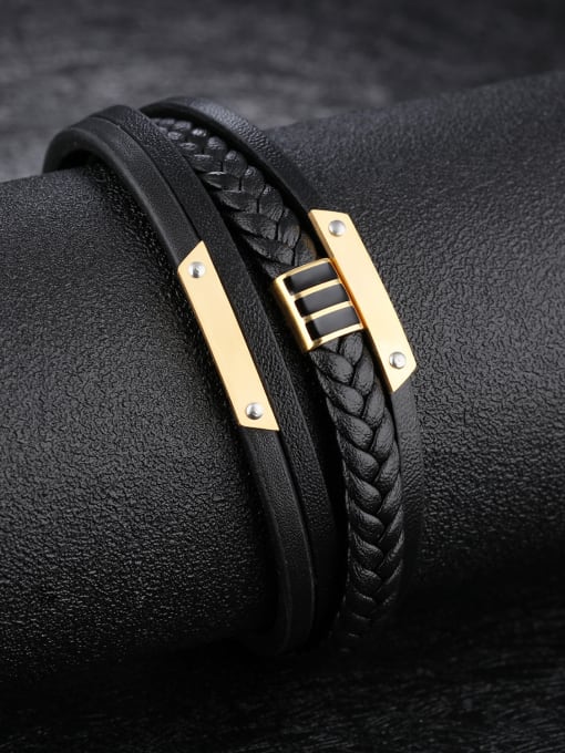 Open Sky Fashion Multi-band Artificial Leather Gold Plated Bracelet 2