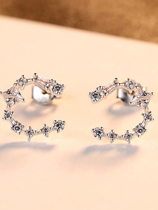 Platinum 925 Sterling Silver With  Simplistic Geometric Stud Earrings