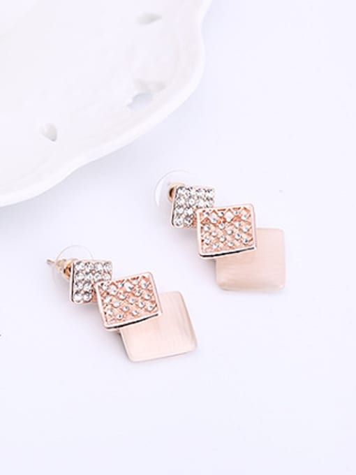 BESTIE Alloy Rose Gold Plated Fashion Overlapping Square CZ Two Pieces Jewelry Set 2