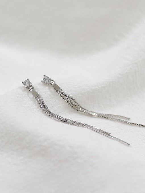 DAKA Fashion Cubic Zircon Long Tassels Silver Stud Earrings 0
