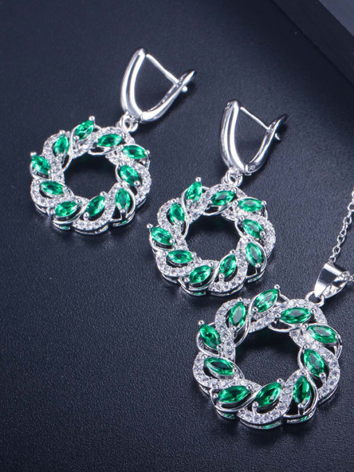 Green Fashion Round Zircon Earring Pendant Two-Piece Set