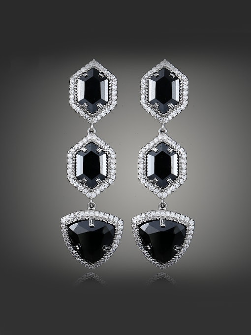 Black Geometrical Zirconias Copper Drop Earrings