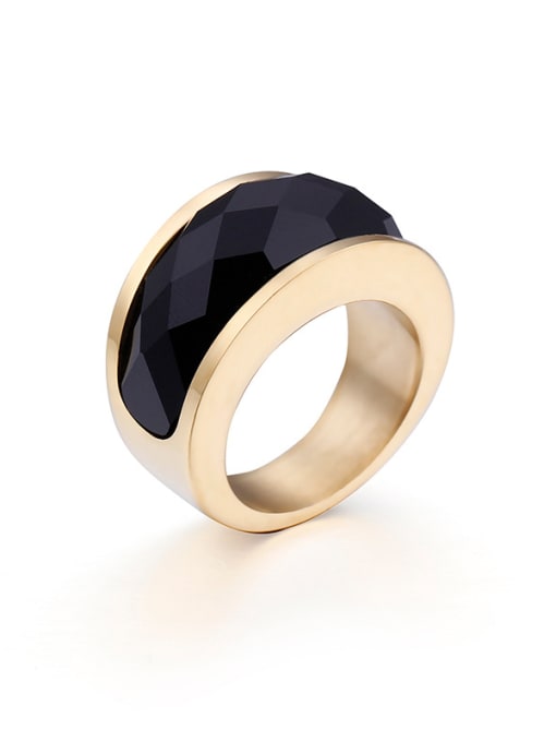 black Stainless Steel With Gold Plated Trendy Geometric Multistone Rings