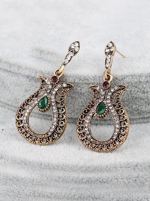 Green Antique Gold Plated Ethnic style Resin stones Rhinestones Drop Earrings