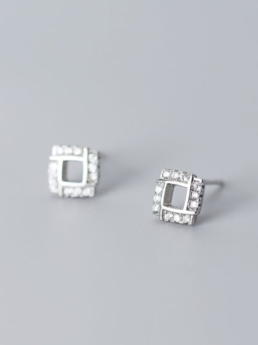 Rosh 925 Sterling Silver With Platinum Plated Simplistic Hollow Square Stud Earrings 1
