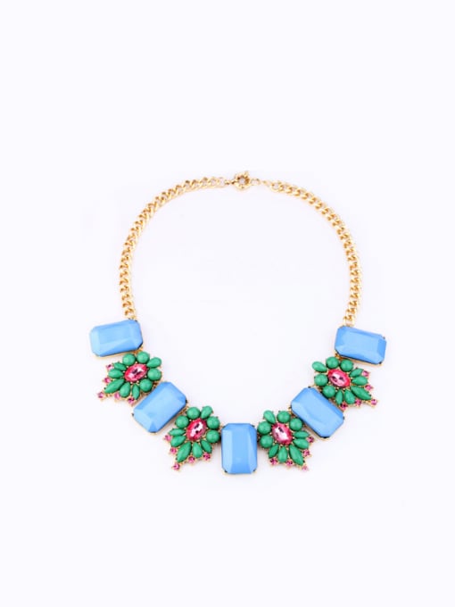 Sapphire Artificial Stones Flowers Alloy Necklace