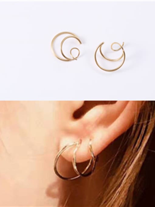 GROSE Titanium With Gold Plated Simplistic Geometric Stud Earrings 0