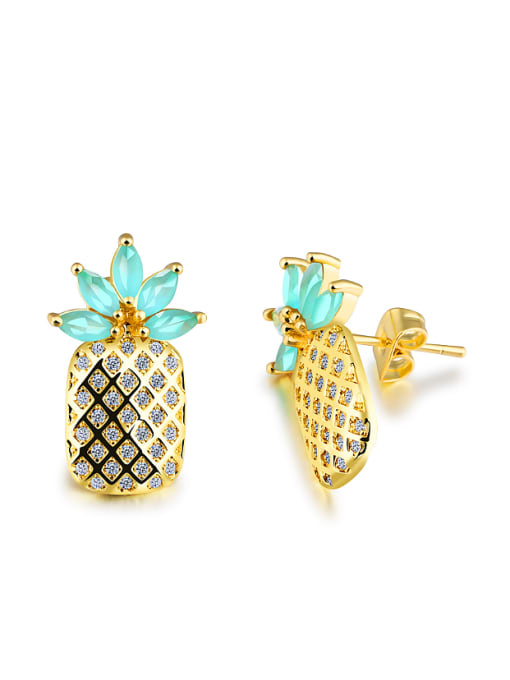 light green Creative Personalized Pineapple Zircon Stud Earrings