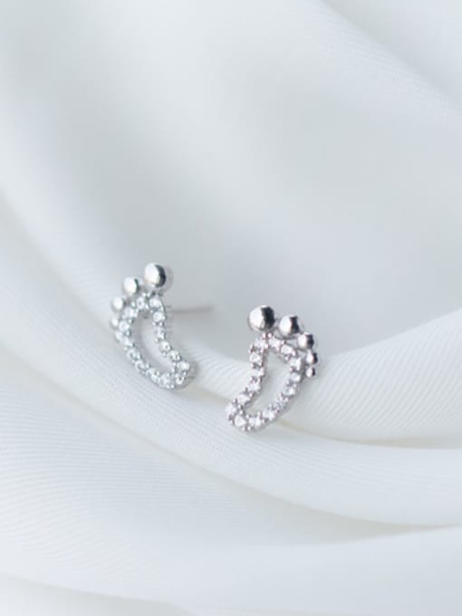 white Lovely Small Feet Shaped S925 Silver Rhinestone Stud Earrings