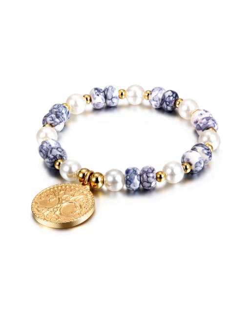 Blue Creative Gold Tree-Shaped Titanium Bracelet