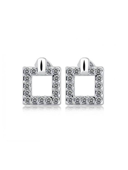 Platinum Platinum Plated Square Shaped Austria Crystal Stud Earrings