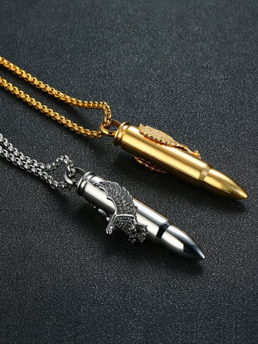 CONG Stainless Steel With Gold Plated Personality Bullet Eagle Necklaces 2