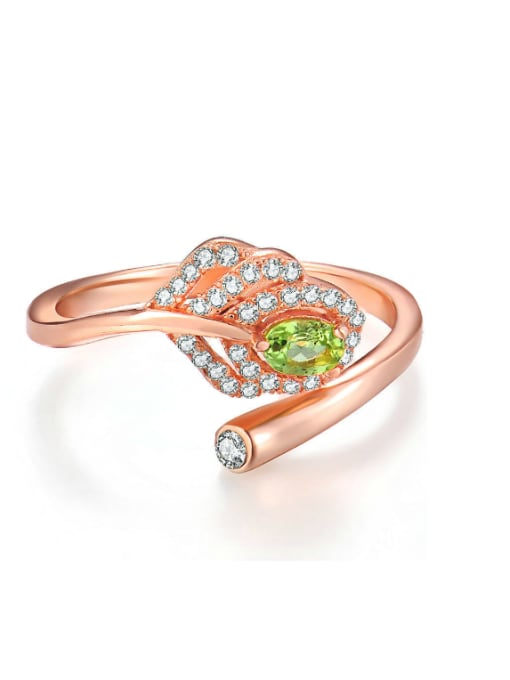 Olivine Leaves-shape Silver Micro Pave Zircons Opening Ring