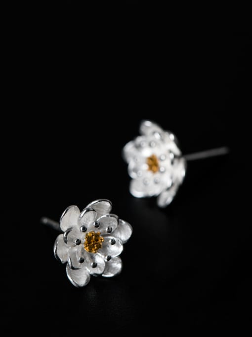 SILVER MI Simple Little Flower 925 Silver Stud Earrings 1