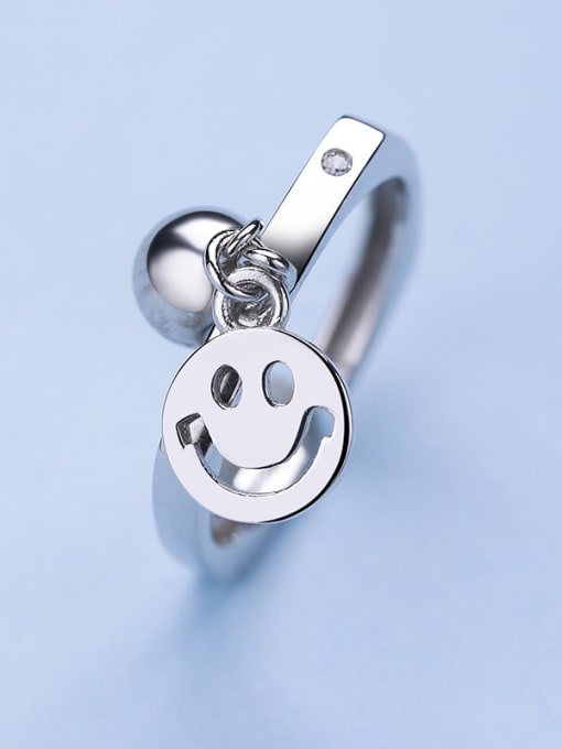 One Silver Personalized Little Smile Bead 925 Silver Opening Ring 0