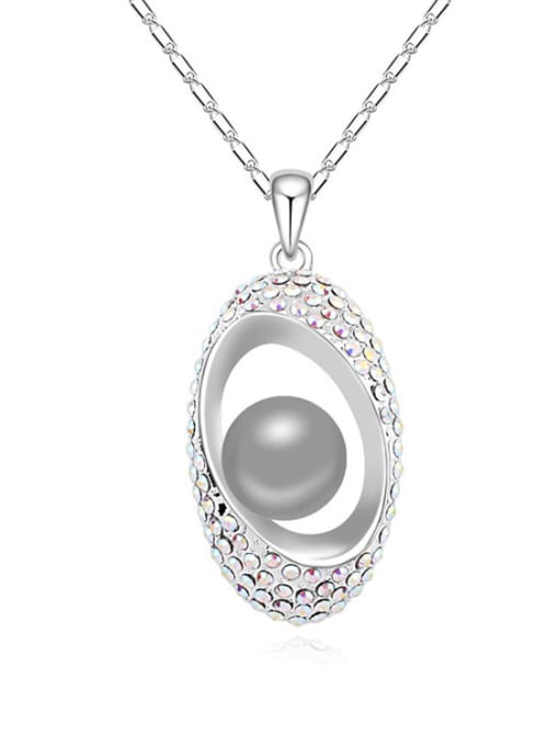 QIANZI Fashion Imitation Pearl Tiny Crystals Oval Pendant Alloy Necklace 3
