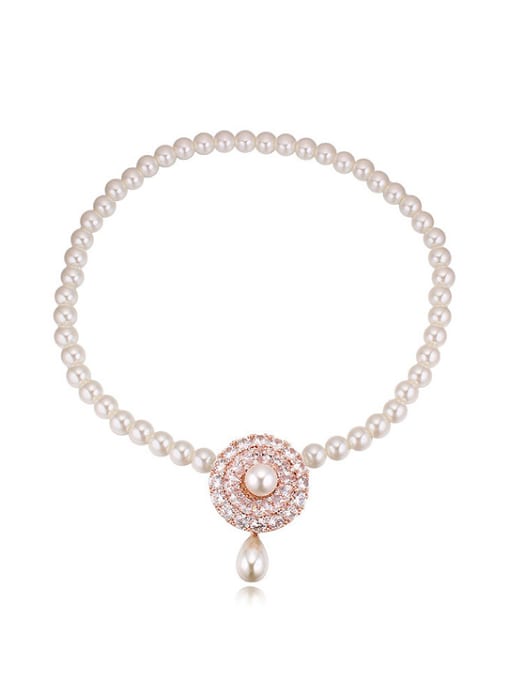QIANZI Fashion Shiny AAA Zirconias Imitation Pearls-covered Alloy Necklace 0