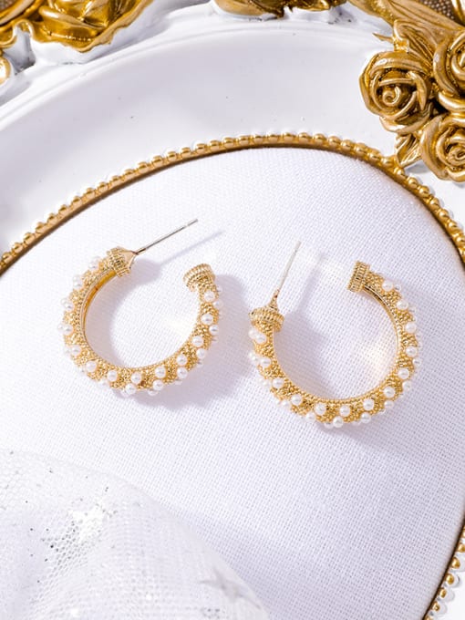 gold Alloy  With Gold Plated Fashion Charm  Imitation Pearl Stud Earrings