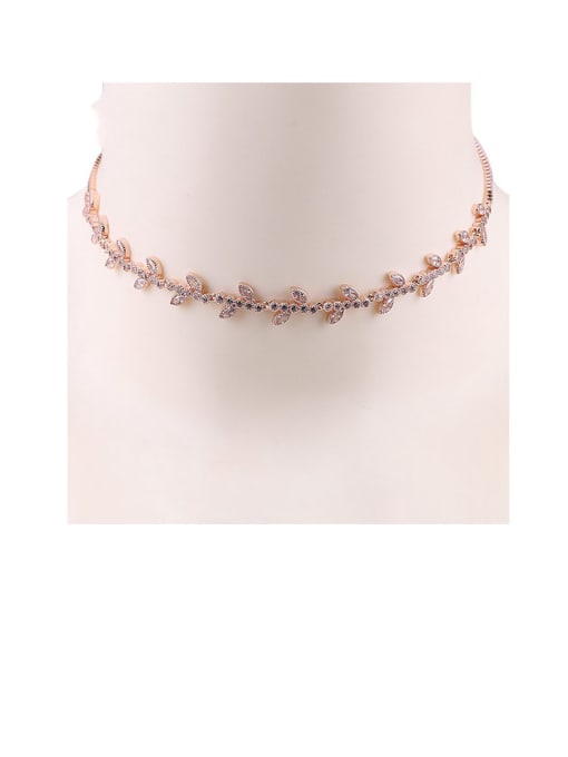 rose Copper With Cubic Zirconia  Fashion Leaf Necklaces