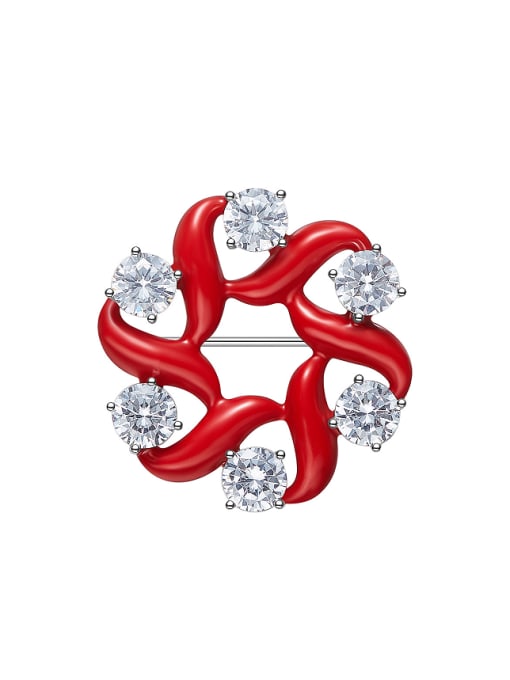 CEIDAI Simple Cubic Zircon Red Enamel Brooch