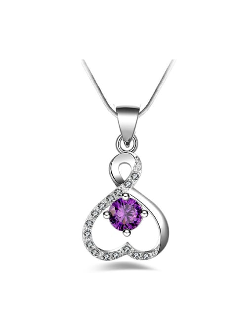 Purple Fashion Hollow Heart Cubic Zirconias Copper Necklace